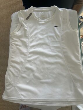 Nike Dry Fit White Athletic Sleeveless Tank with Black Swoosh